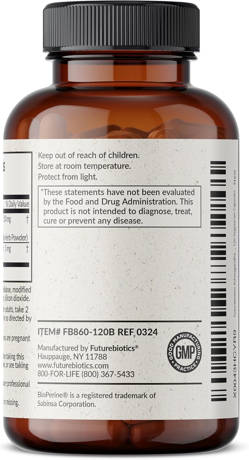 Extra Strength Ashwagandha with BioPerine for Stress & Mood Support - 120 Vegetarian Capsules