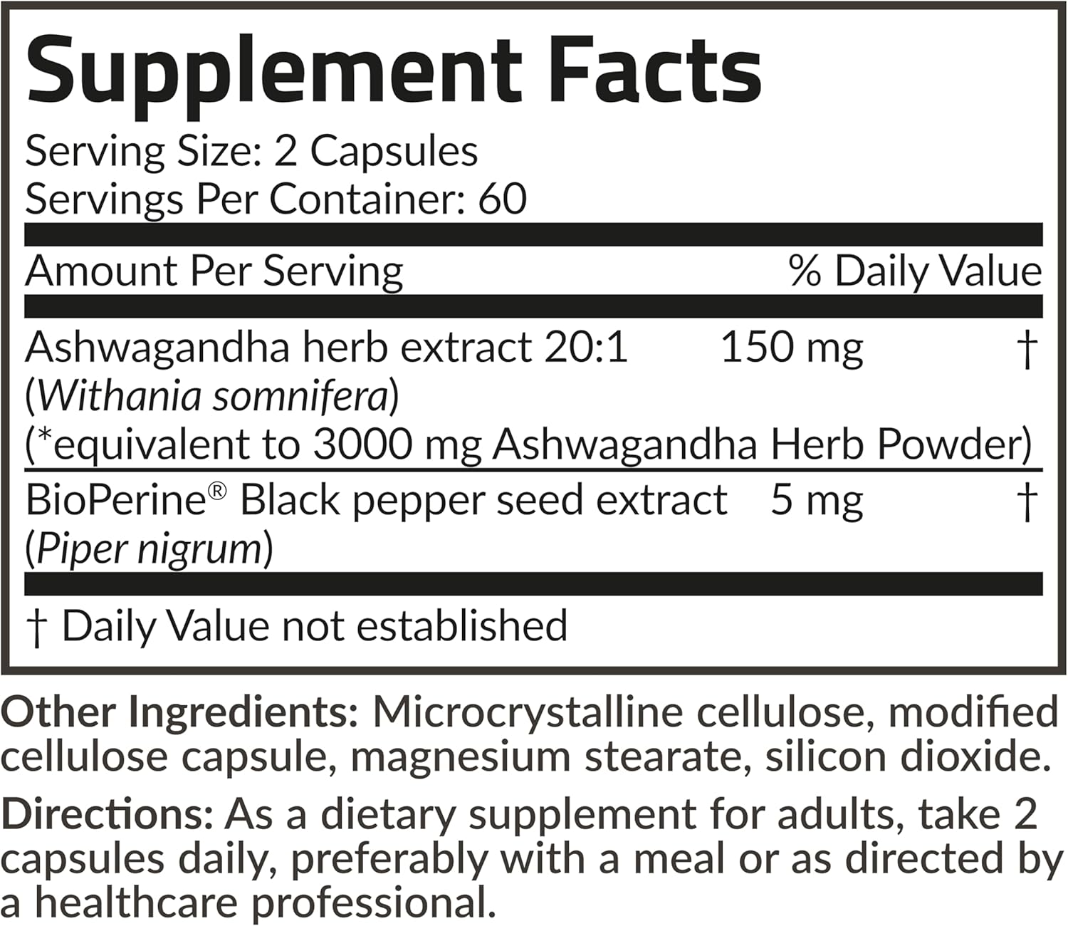 Extra Strength Ashwagandha with BioPerine for Stress & Mood Support - 120 Vegetarian Capsules