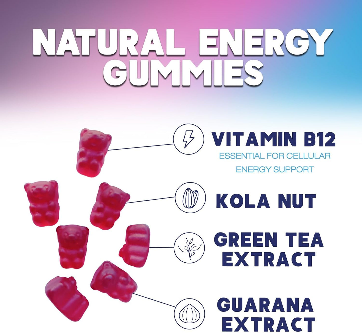 Extra Strength B12 Energy Gummies with Green Tea Caffeine Support - 1000 mcg Vitamins for Cycling & Running - 60 Berry Chews