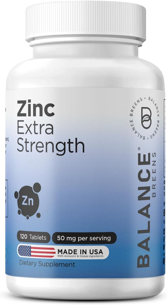 Extra Strength Balancebreens Zinc 50mg Tablets - Promotes Skin Health, Wound Healing & Immune Support - 120 Vegetarian Tabs, Ultra-Absorbable - BoostGo Australia
