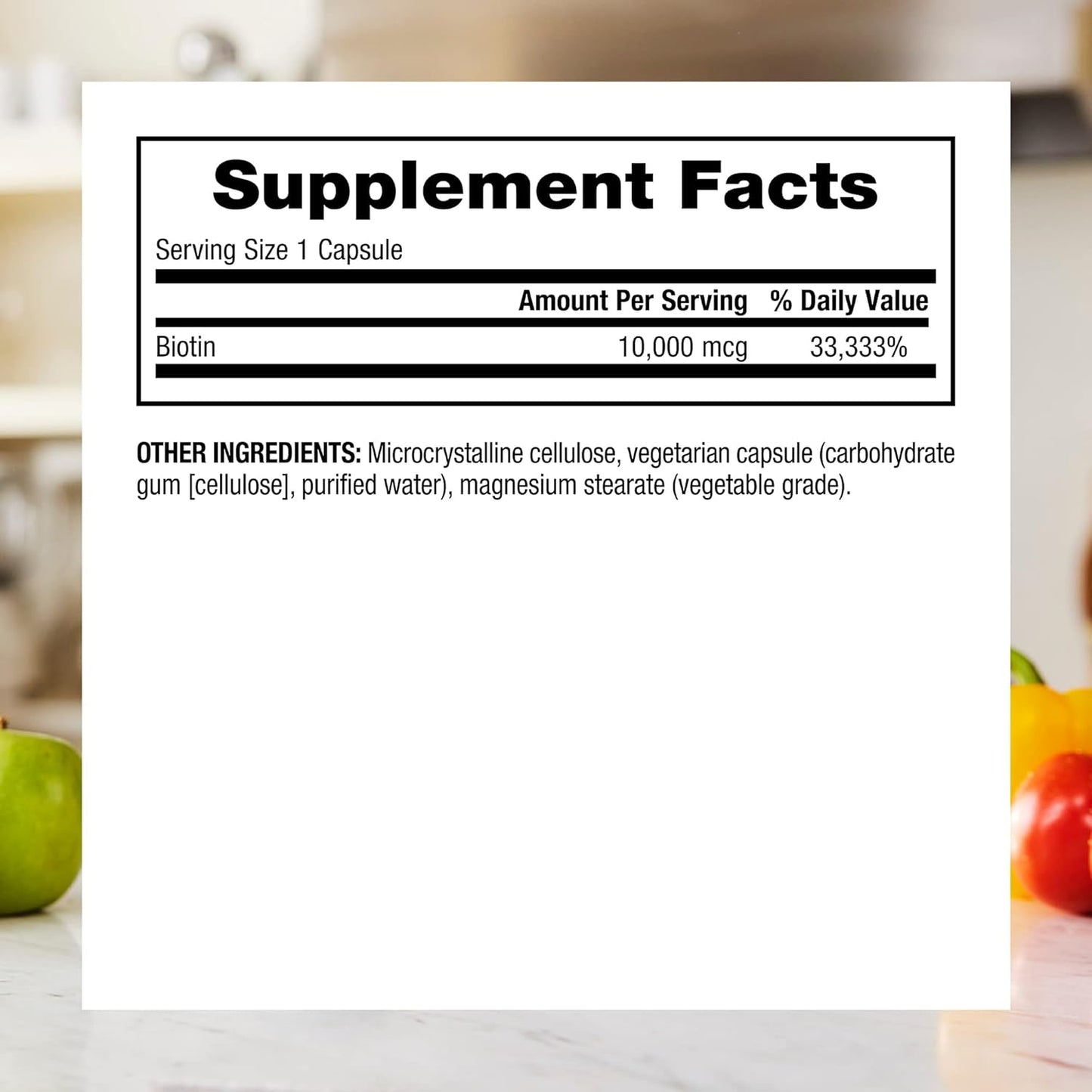 Extra Strength Biotin 10,000 mcg Capsules - 120 Count - Vegan Hair, Skin, and Nails Vitamin Supplement