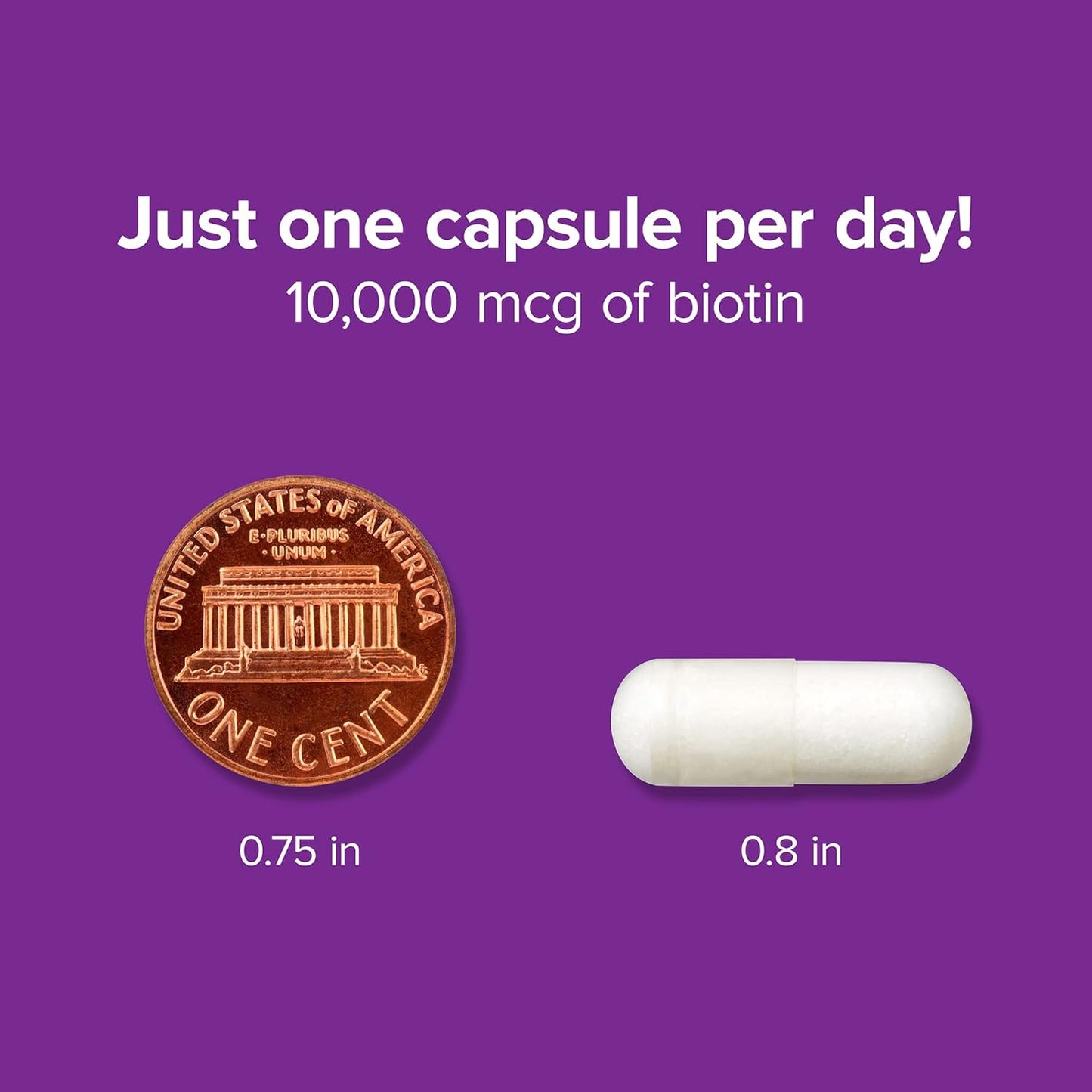 Extra Strength Biotin 10,000 mcg Capsules - 120 Count - Vegan Hair, Skin, and Nails Vitamin Supplement