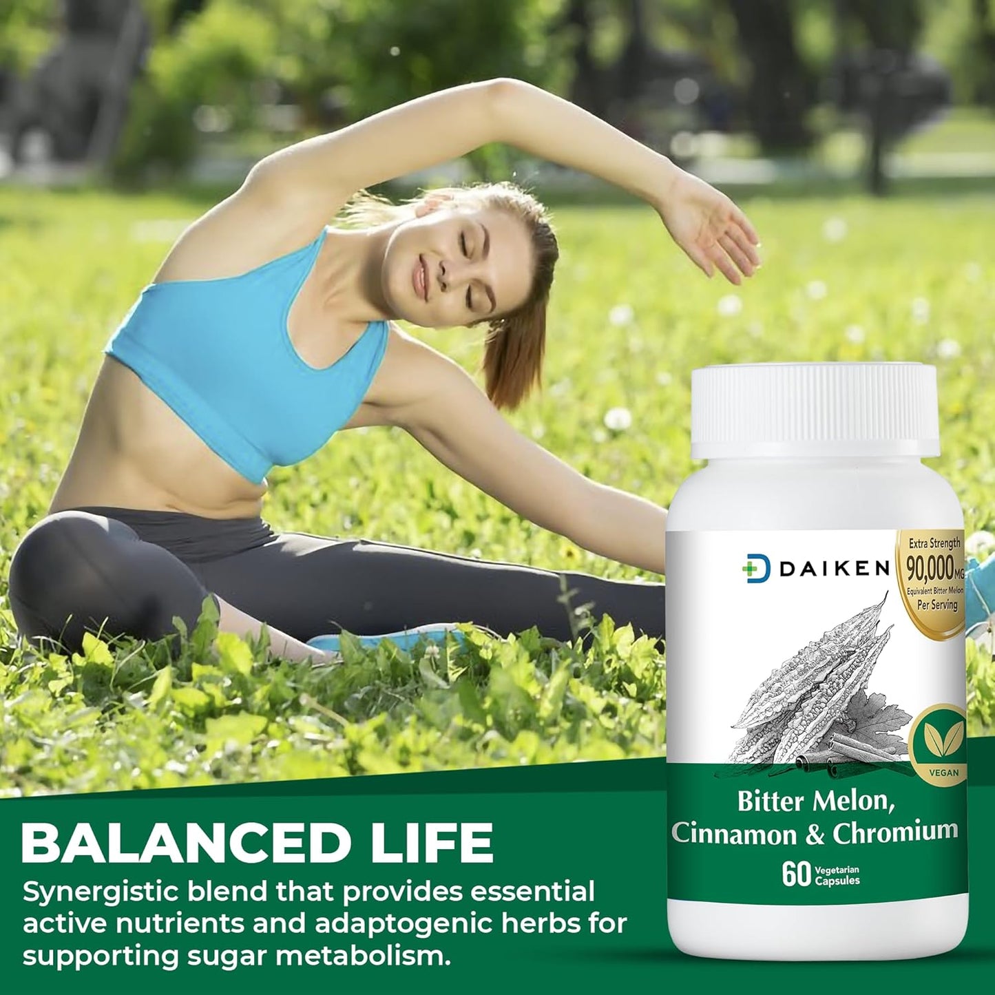 Extra Strength Bitter Melon Capsules with Cinnamon, Chromium & Zinc - 90,000 mg Per Serving - 100% Vegetarian - 2 Pack of 60 Capsules