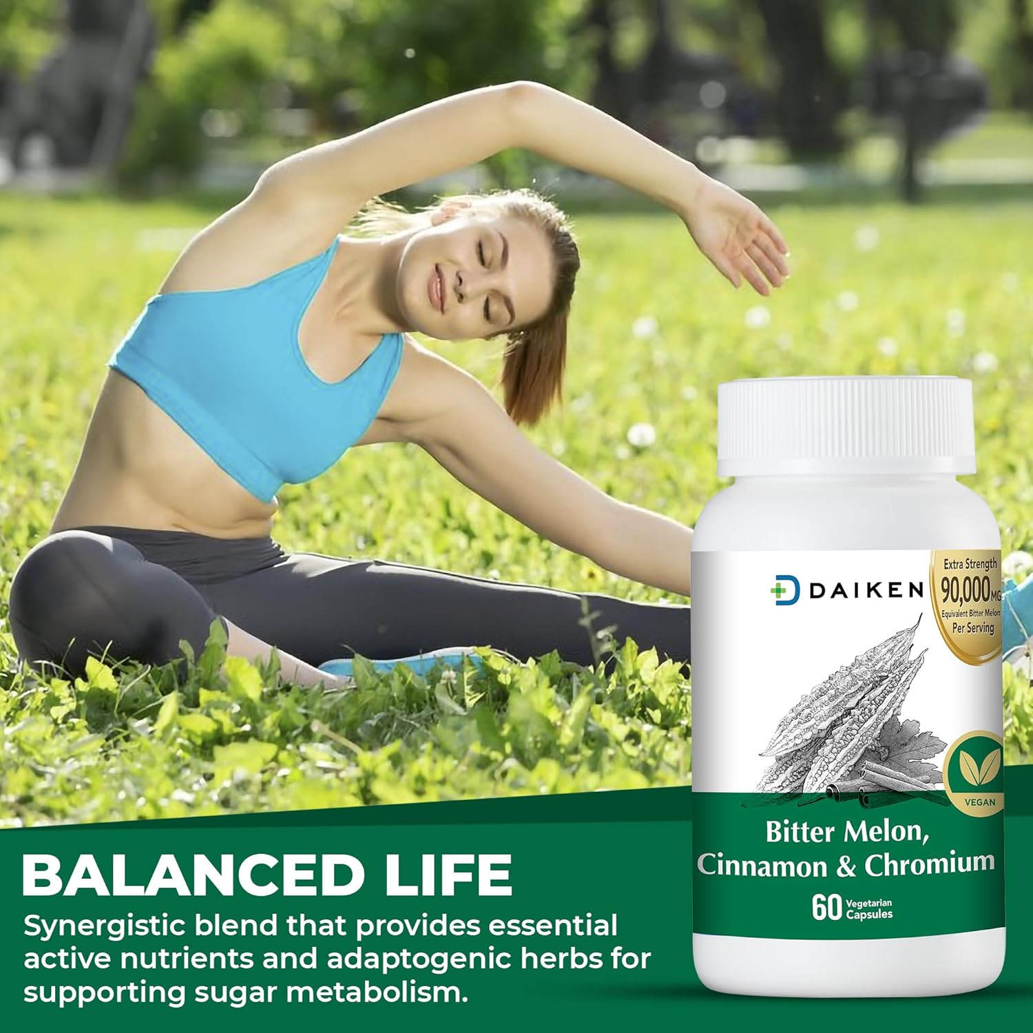 Extra Strength Bitter Melon Capsules with Cinnamon, Chromium, and Zinc - 60 Capsules, 90,000 mg Bitter Melon Equivalent - 100% Vegetarian