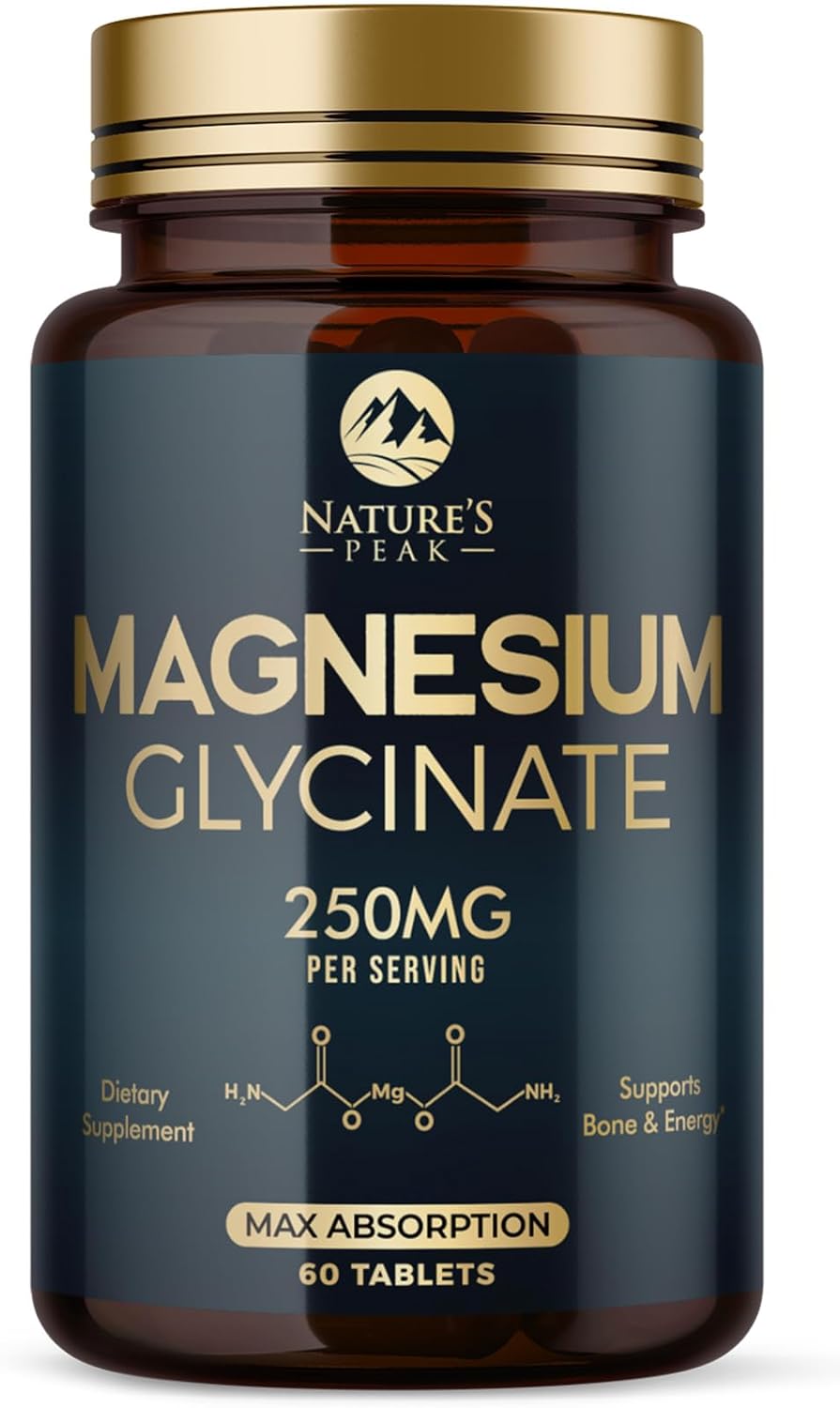 Extra Strength Chelated Magnesium Glycinate Supplement for Bone, Muscle, and Heart Health - Non-GMO Nature's Peak Magnesium Pills for Men & Women - 60 Tablets - BoostGo Australia