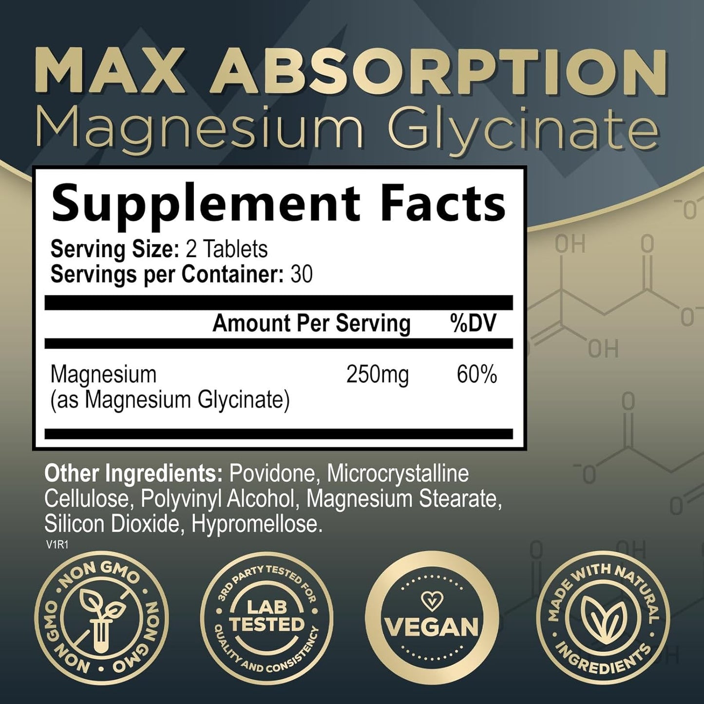 Extra Strength Chelated Magnesium Glycinate Supplement for Bone, Muscle, and Heart Health - Non-GMO Nature's Peak Magnesium Pills for Men & Women - 60 Tablets - BoostGo Australia