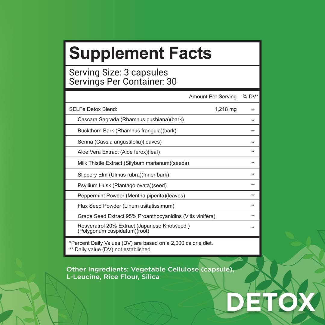 Extra Strength Detox Colon Cleanser Pills - 90 Capsules for Healthy Digestive Function - Selfevolve Cleansing Supplement