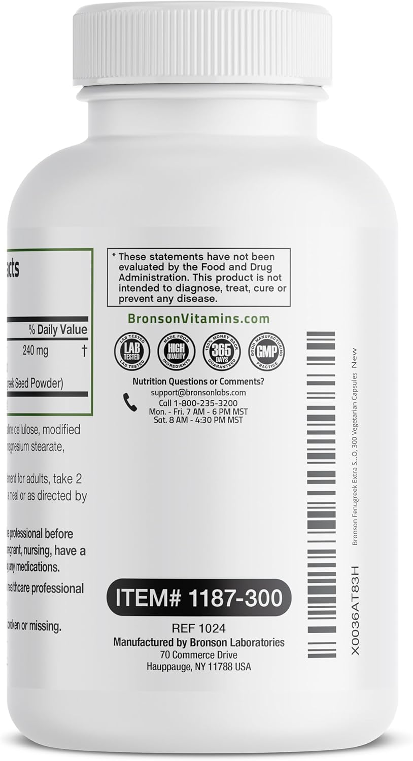 Extra Strength Fenugreek Seed Powder Capsules - 300 Count, Non-GMO & Soy-Free - Vegetarian Formula