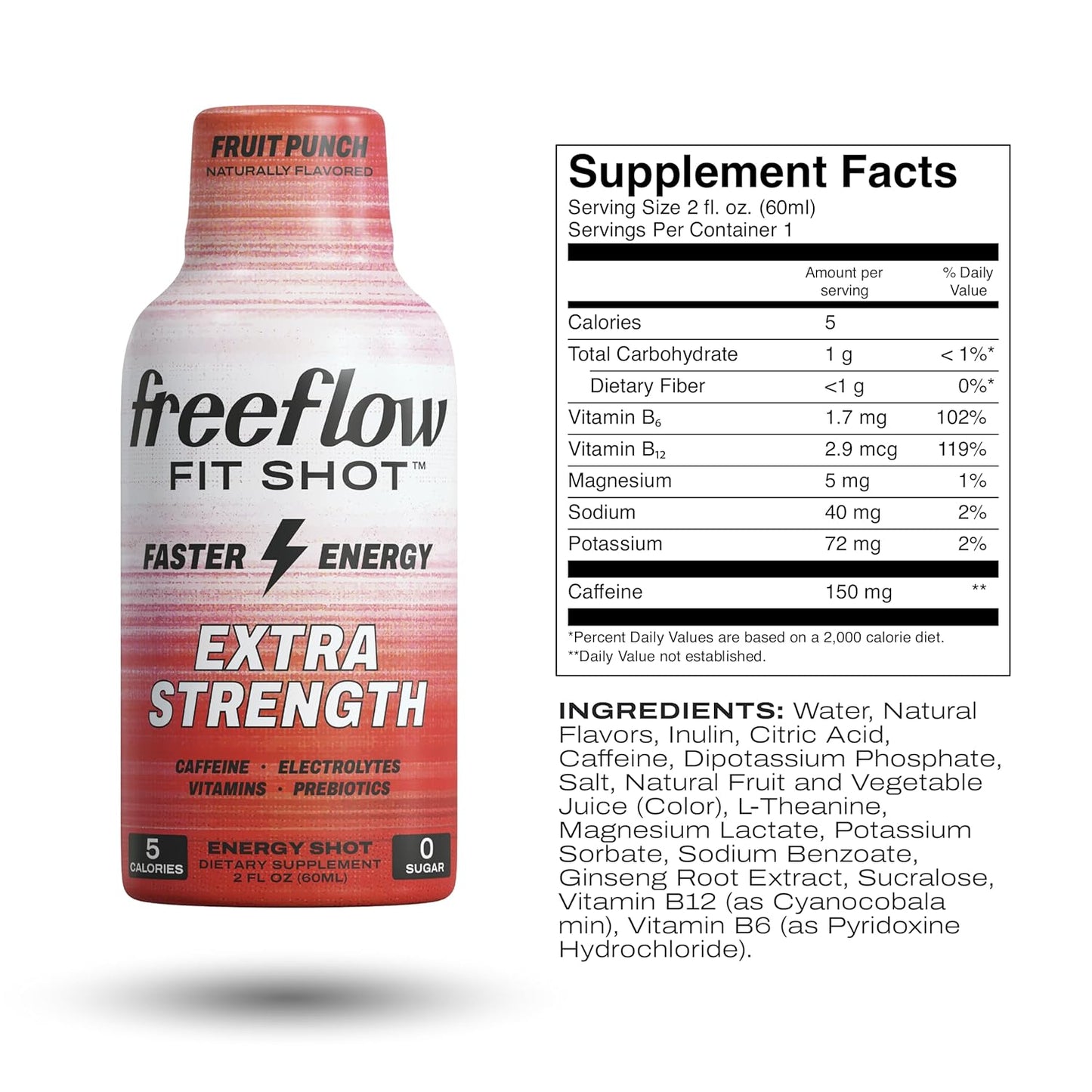 Extra Strength Fruit Punch Energy Shot - 150mg Caffeine, Zero Calorie & Sugar (12 Pack) - BoostGo Australia