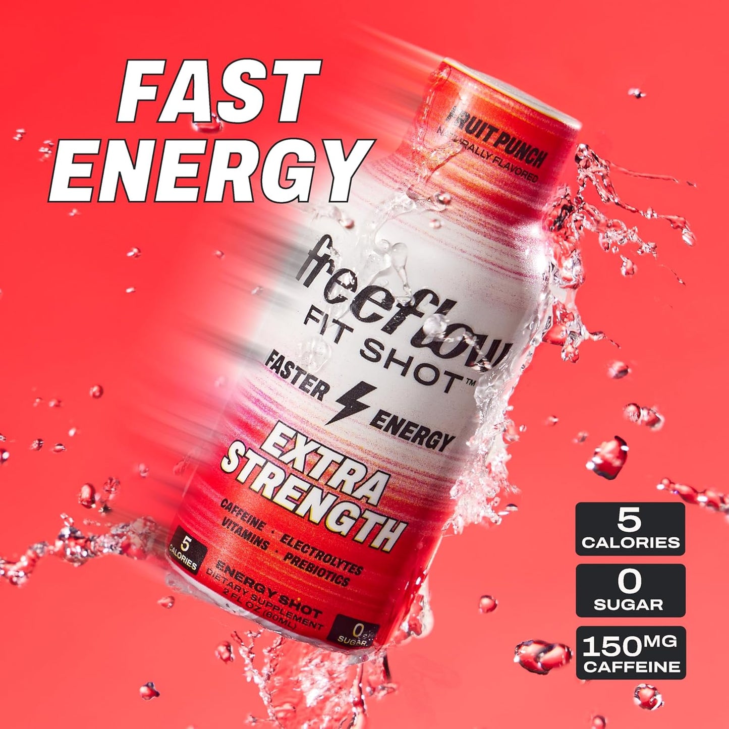 Extra Strength Fruit Punch Energy Shot - 150mg Caffeine, Zero Calorie & Sugar (12 Pack) - BoostGo Australia