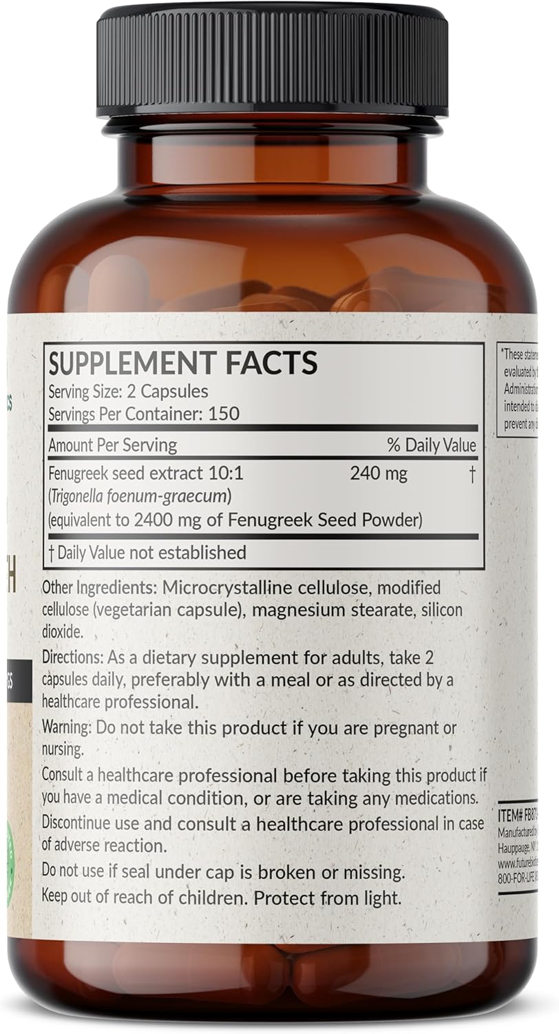 Extra Strength Futurebiotics Fenugreek 2400 MG for Overall Health & Well-Being - Non-GMO, 300 Capsules
