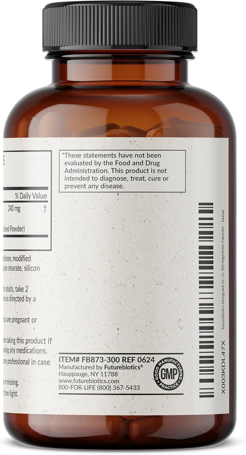 Extra Strength Futurebiotics Fenugreek 2400 MG for Overall Health & Well-Being - Non-GMO, 300 Capsules