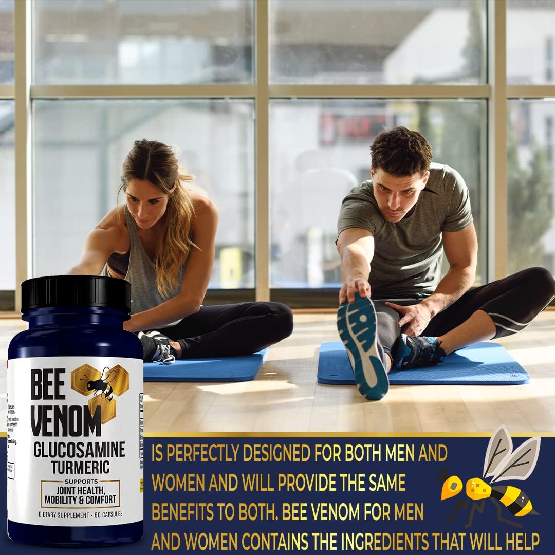 Extra Strength Genrestore Bee Venom Dietary Supplement with Glucosamine Turmeric Blend for Joint Health - Natural Health Complex - 60 Capsules