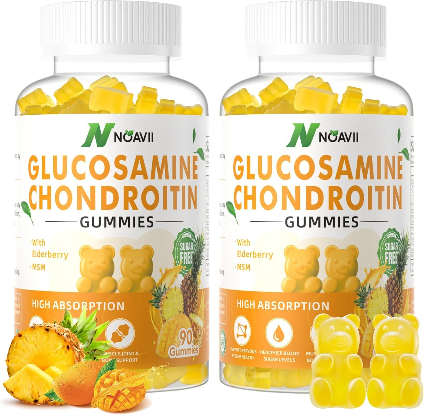 Extra Strength Glucosamine Chondroitin Gummies with MSM, Elderberry - Joint & Immune Support for Adults - Pineapple Flavor - 180 Count
