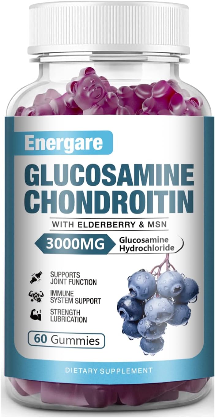 Extra Strength Glucosamine Chondroitin Gummies with Elderberry - Joint Support & Immune Boost - 60 Count