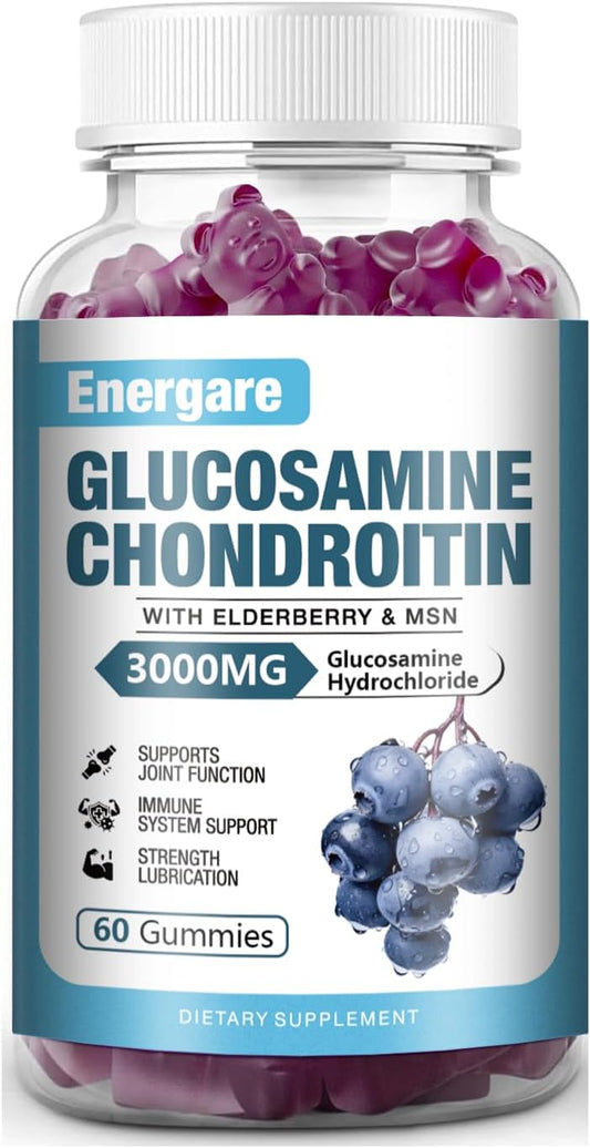 Extra Strength Glucosamine Chondroitin Gummies with Elderberry - Joint Support & Immune Boost - 60 Count