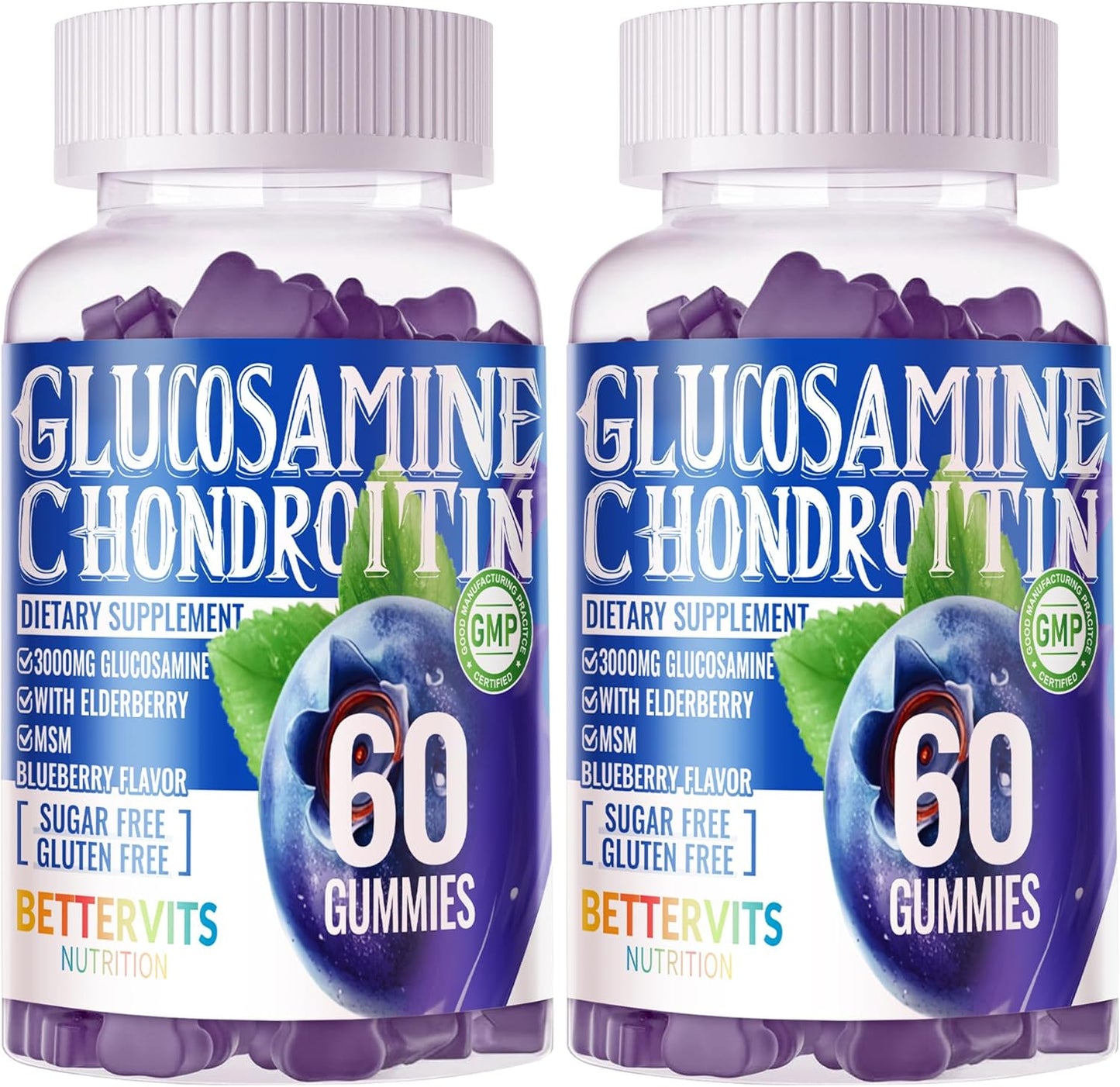 Extra Strength Glucosamine Chondroitin Gummies with MSM, Elderberry - Joint & Immune Support for Adults - 120 Blueberry Gummies