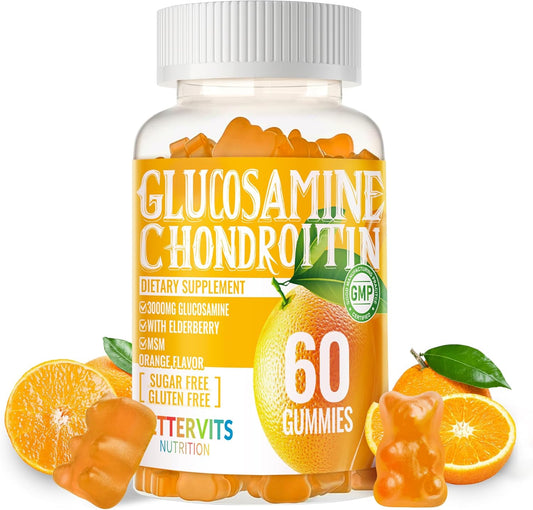 Extra Strength Glucosamine Chondroitin Gummies with MSM, Elderberry - Joint & Immune Support for Adults - 60 Orange Gummies