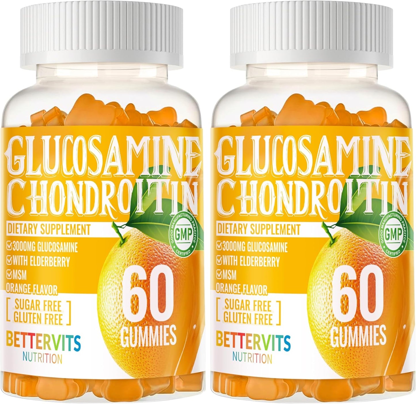 Extra Strength Glucosamine Chondroitin Gummies with MSM, Elderberry - Joint & Immune Support for Adults - 120 Orange Gummies