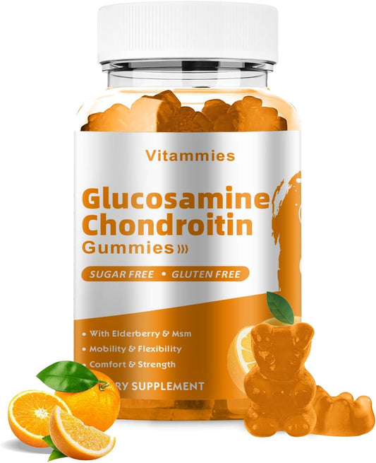 Extra Strength Glucosamine Chondroitin Gummies with MSM & Elderberry - Joint & Immune Support for Men & Women - 60 Orange Gummies