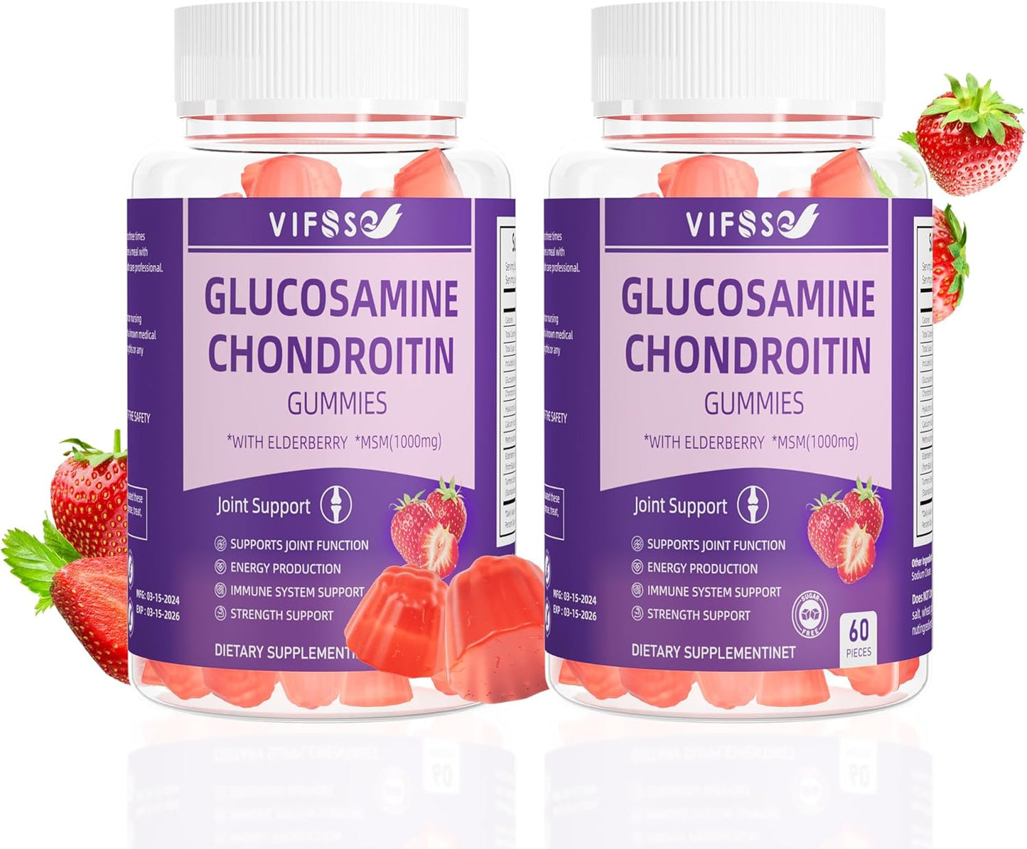 Extra Strength Glucosamine Chondroitin Gummies with MSM & Elderberry for Joint Support - 1500MG, 2 Pack for Adults