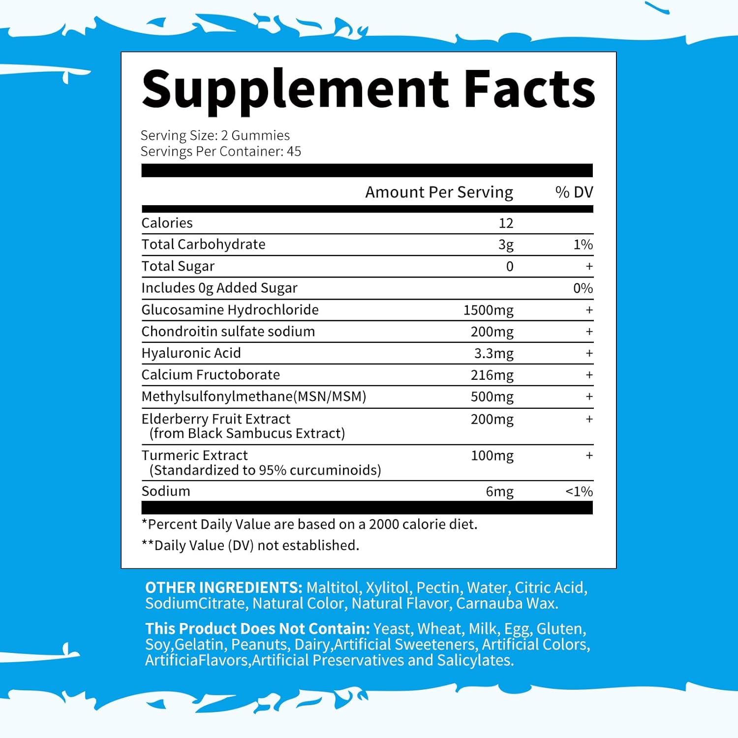 Extra Strength Glucosamine Chondroitin Gummies with MSM & Elderberry - Joint Support & Antioxidant Immune Boost - 90 Blueberry Gummies for Adults - BoostGo Australia