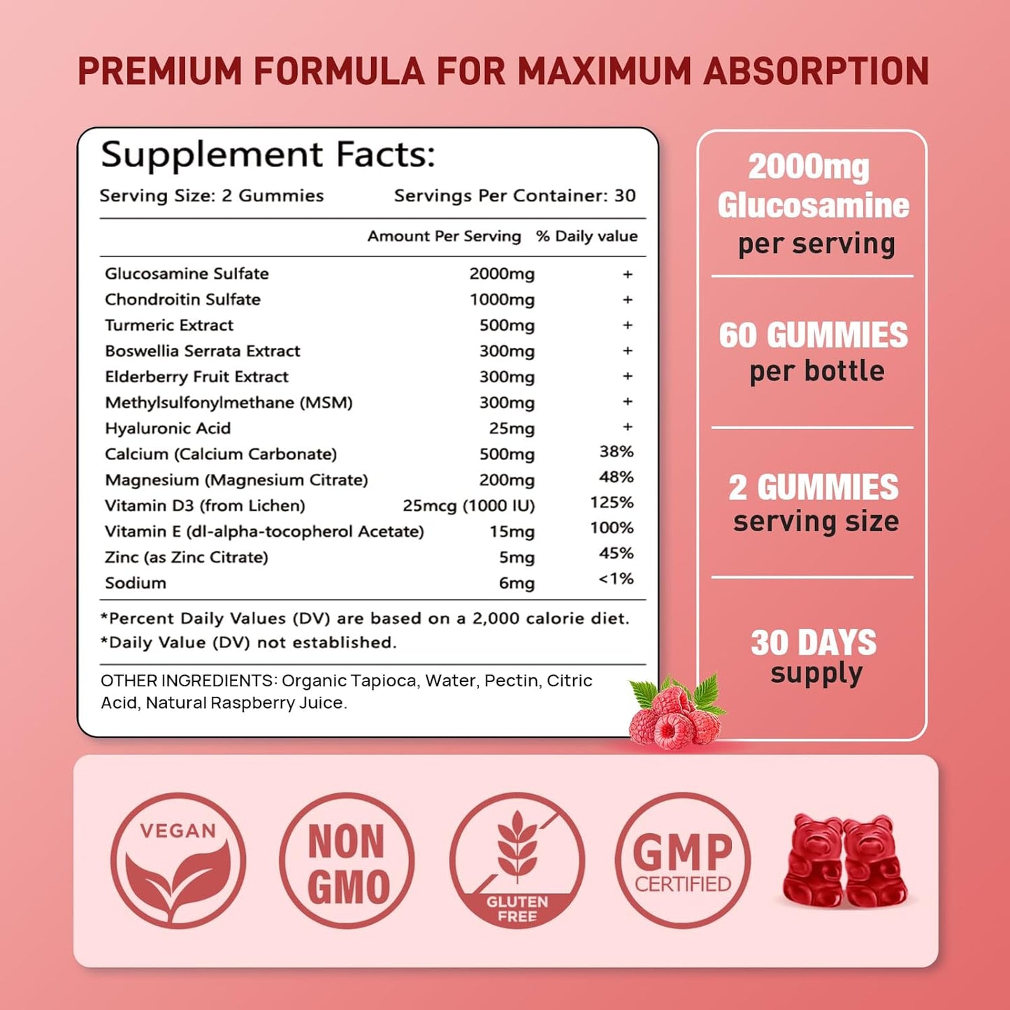 Extra-Strength Glucosamine Chondroitin Gummies with MSM - Joint Health & Flexibility Supplement, Antioxidant & Immune Support, 60 Count