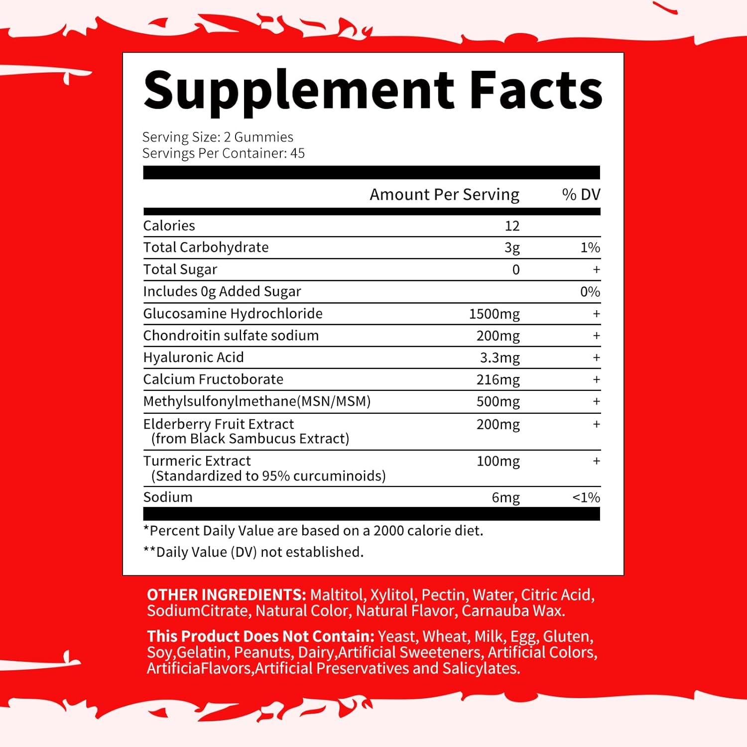 Extra Strength Glucosamine Chondroitin Gummies with MSM & Elderberry - Joint & Immune Support for Adults - 90 Strawberry Gummies
