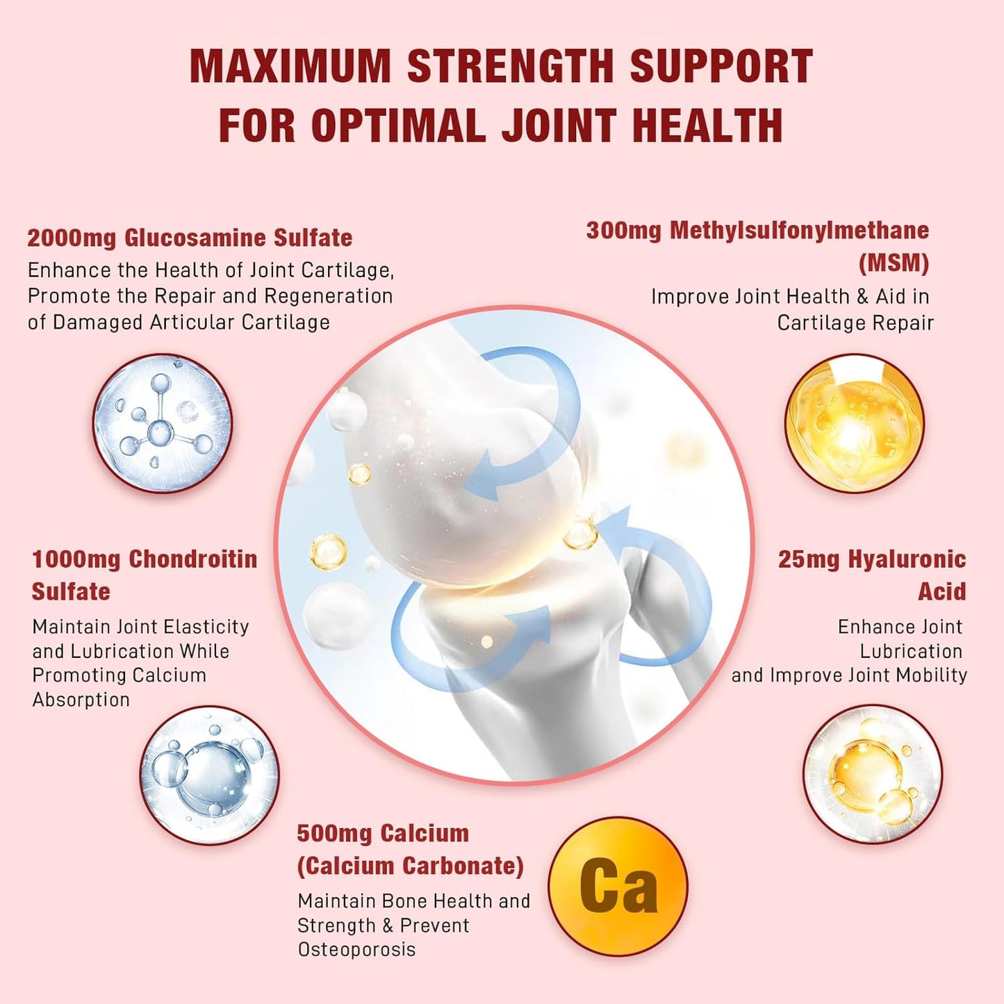 Extra-Strength Glucosamine Chondroitin Gummies with MSM - Joint Health & Flexibility Supplement, Antioxidant & Immune Support, 60 Count