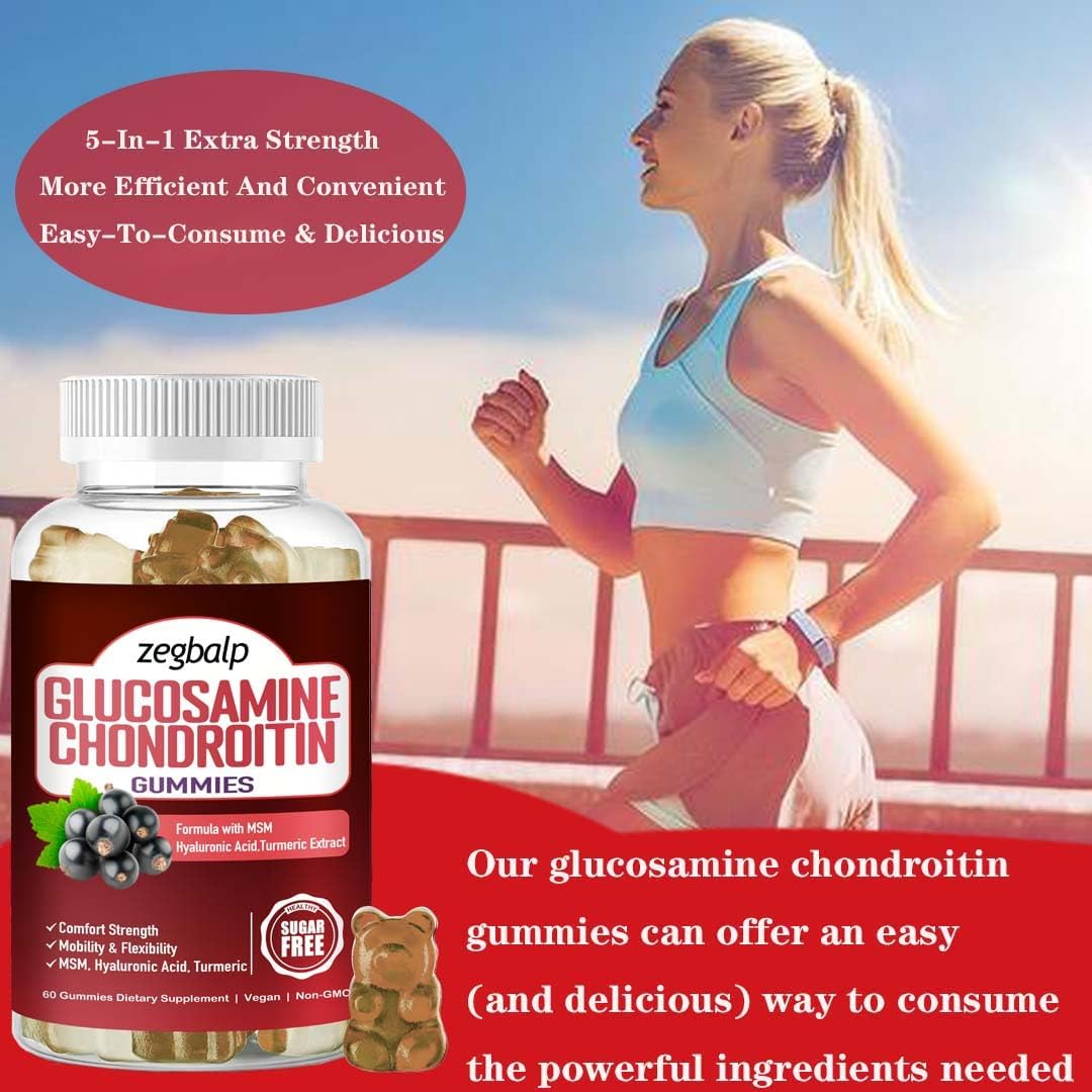 Extra Strength Glucosamine Chondroitin Gummies with MSM Turmeric and Hyaluronic Acid for Adults - Immune & Health Support - 1500mg Chewables for Men & Women