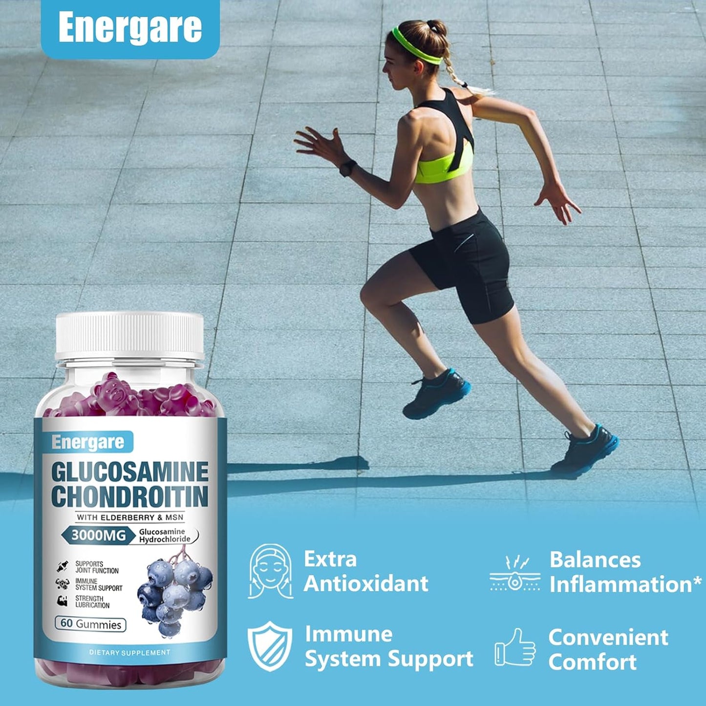 Extra Strength Glucosamine Chondroitin Gummies with Elderberry - Joint Support & Immune Boost - 60 Count