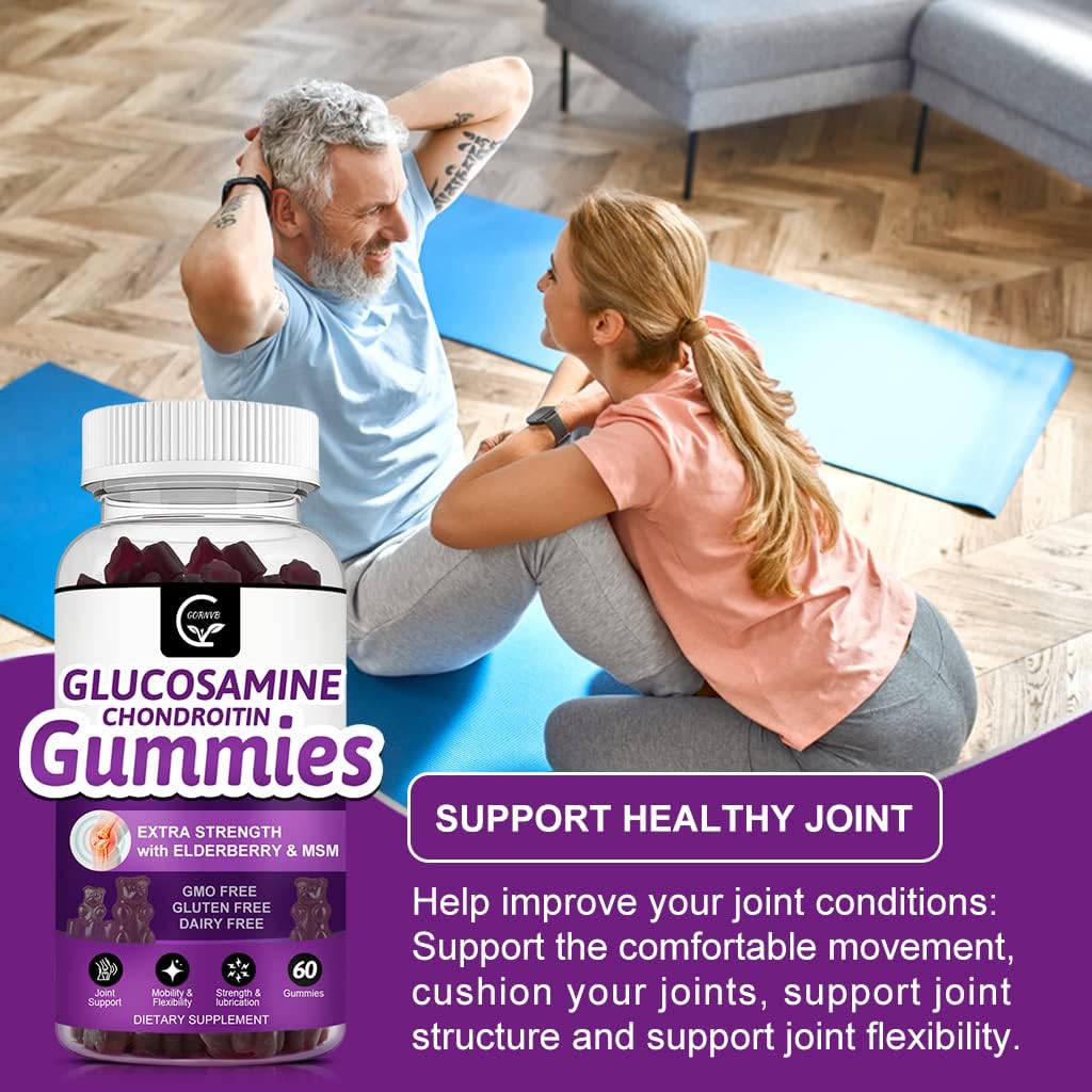 Extra Strength Glucosamine Chondroitin Gummies with MSM, Elderberry & Calcium - Joint & Immune Support for Adults