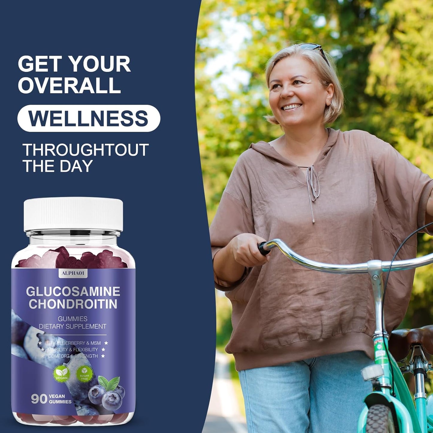 Extra Strength Glucosamine Chondroitin Gummies with MSM & Elderberry for Joint and Immune Support - 90 Blueberry Gummies for Adults