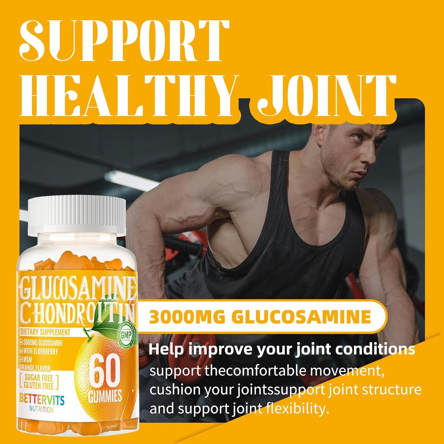 Extra Strength Glucosamine Chondroitin Gummies with MSM, Elderberry - Joint & Immune Support for Adults - 120 Orange Gummies