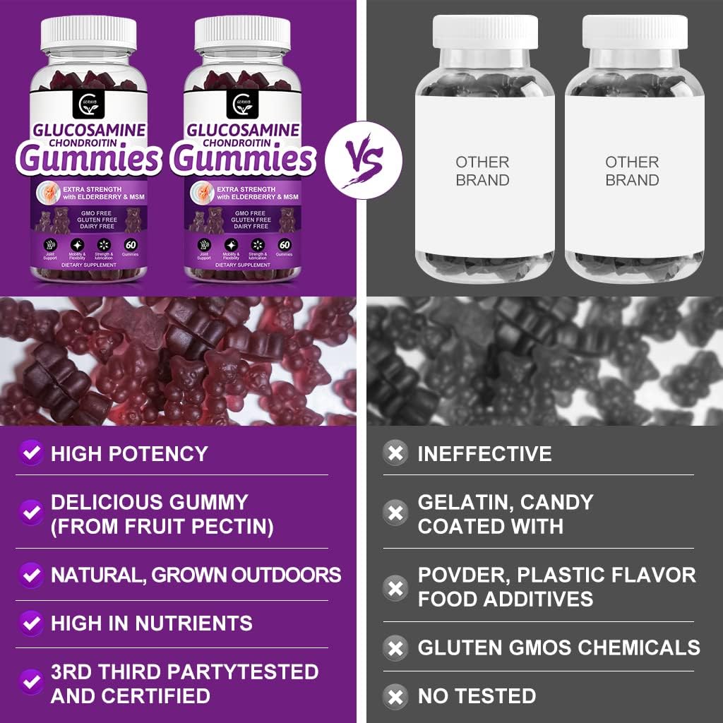 Extra Strength Glucosamine Chondroitin Gummies with MSM, Elderberry & Calcium - Joint & Immune Support for Adults