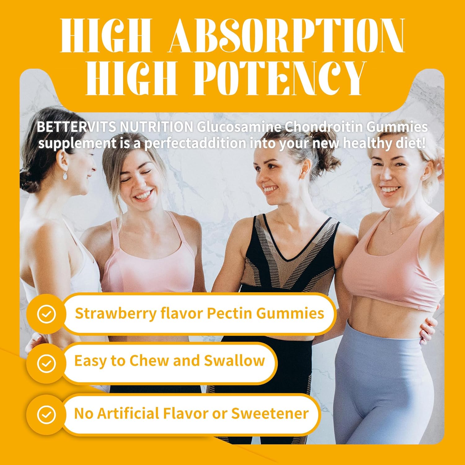 Extra Strength Glucosamine Chondroitin Gummies with MSM, Elderberry - Joint & Immune Support for Adults - 60 Orange Gummies