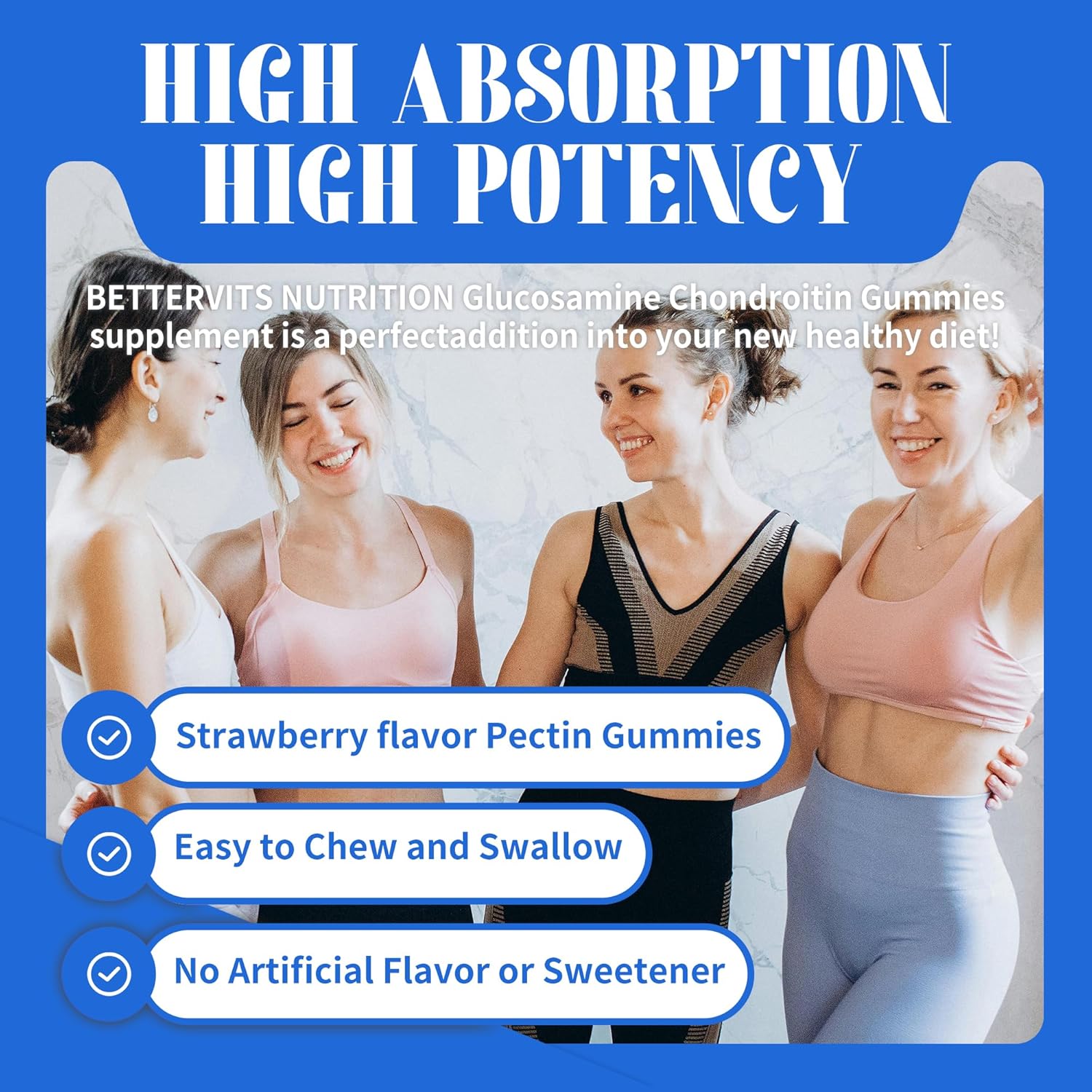 Extra Strength Glucosamine Chondroitin Gummies with MSM, Elderberry - Joint & Immune Support for Adults - 60 Blueberry Gummies