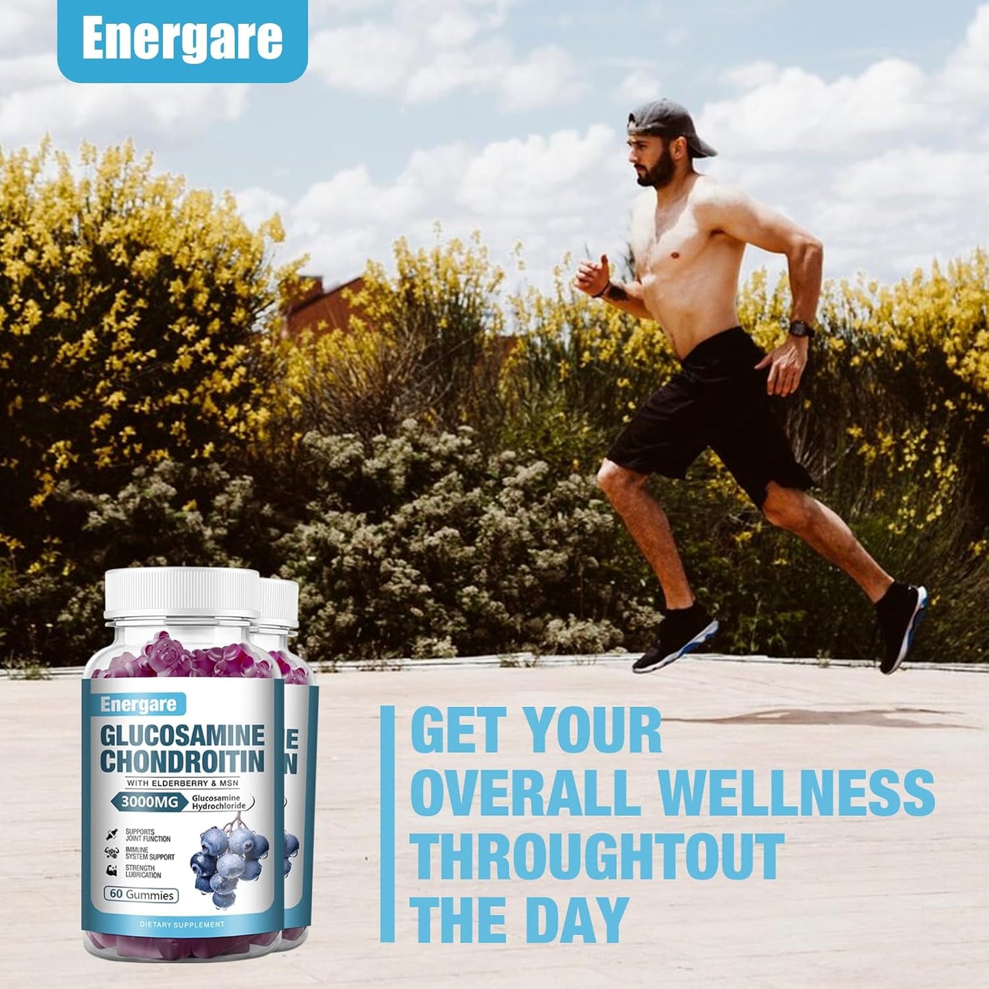 Extra Strength Glucosamine Chondroitin Gummies with Elderberry - Joint Support & Immune Boost - 60 Count