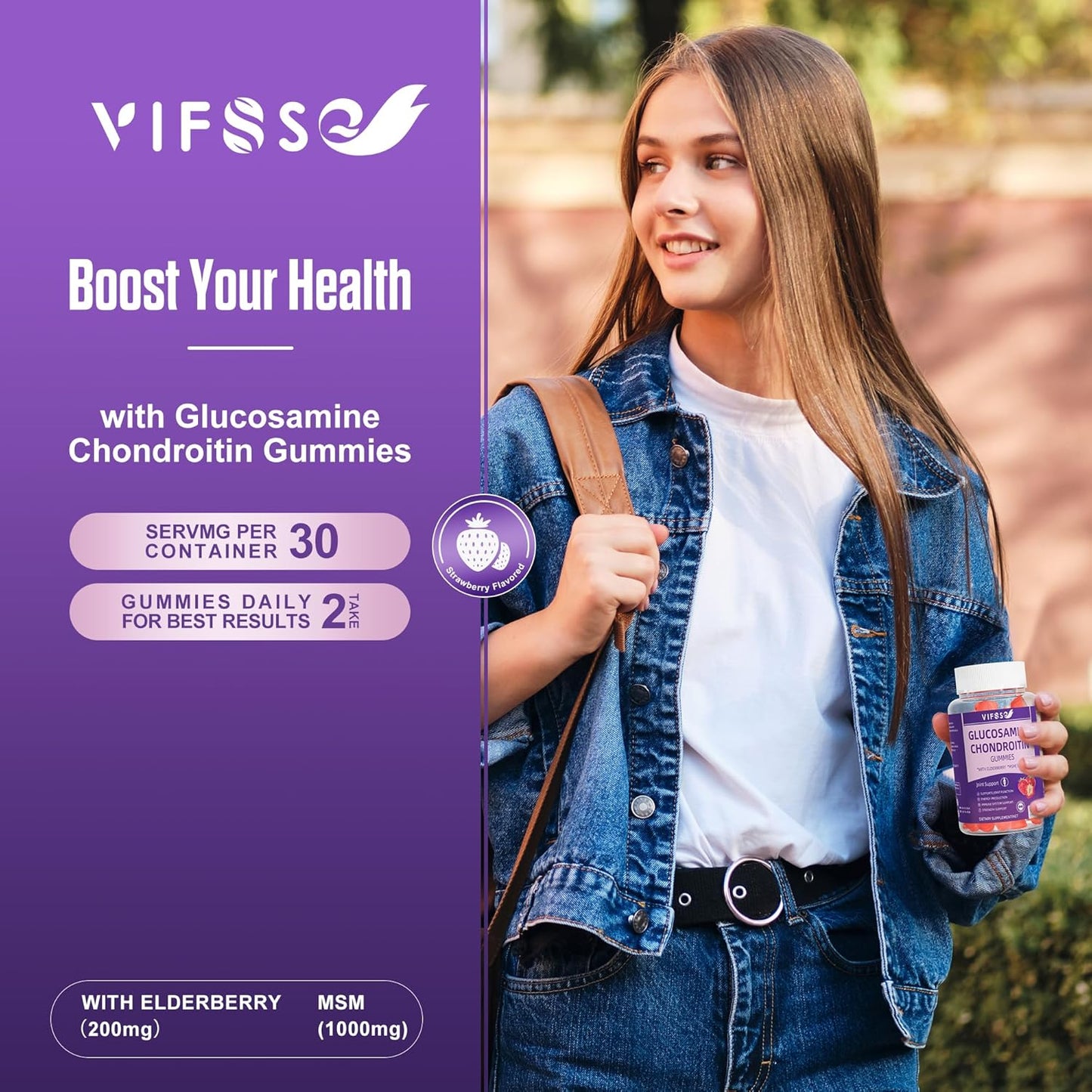 Extra Strength Glucosamine Chondroitin Gummies with MSM & Elderberry for Joint Support - 1500MG, 2 Pack for Adults