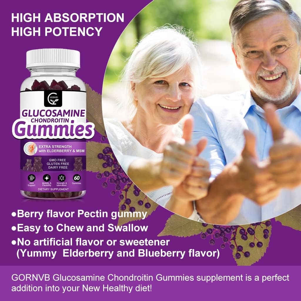 Extra Strength Glucosamine Chondroitin Gummies with MSM, Elderberry & Calcium - Joint & Immune Support for Adults