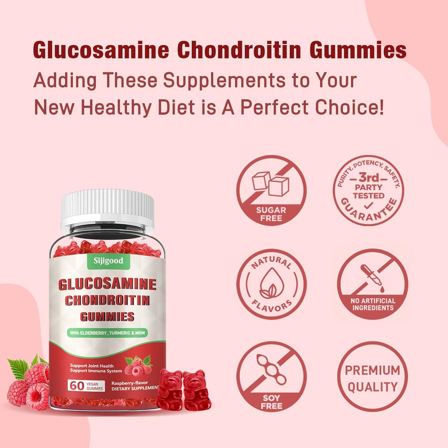 Extra-Strength Glucosamine Chondroitin Gummies with MSM - Joint Health & Flexibility Supplement, Antioxidant & Immune Support, 60 Count