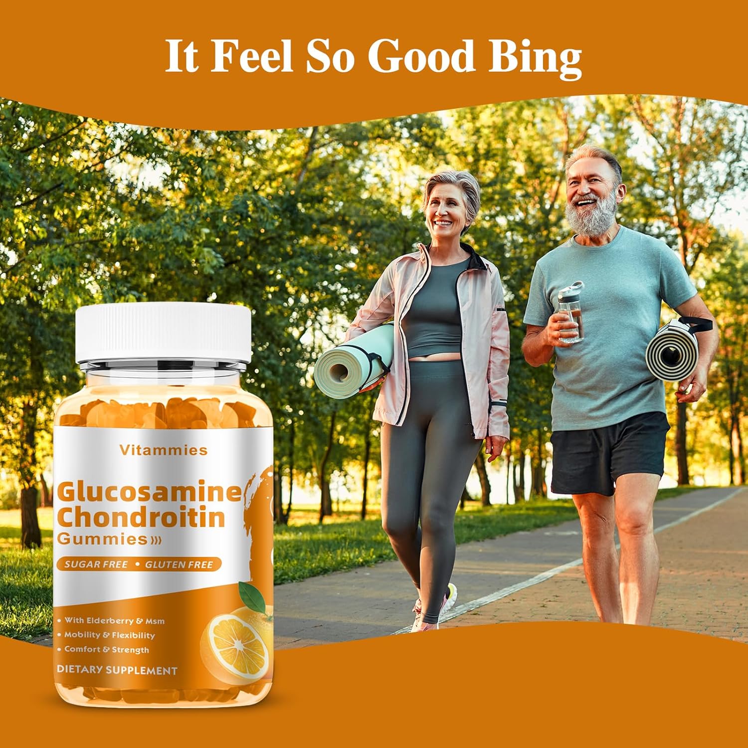 Extra Strength Glucosamine Chondroitin Gummies with MSM & Elderberry - Joint & Immune Support for Men & Women - 60 Orange Gummies