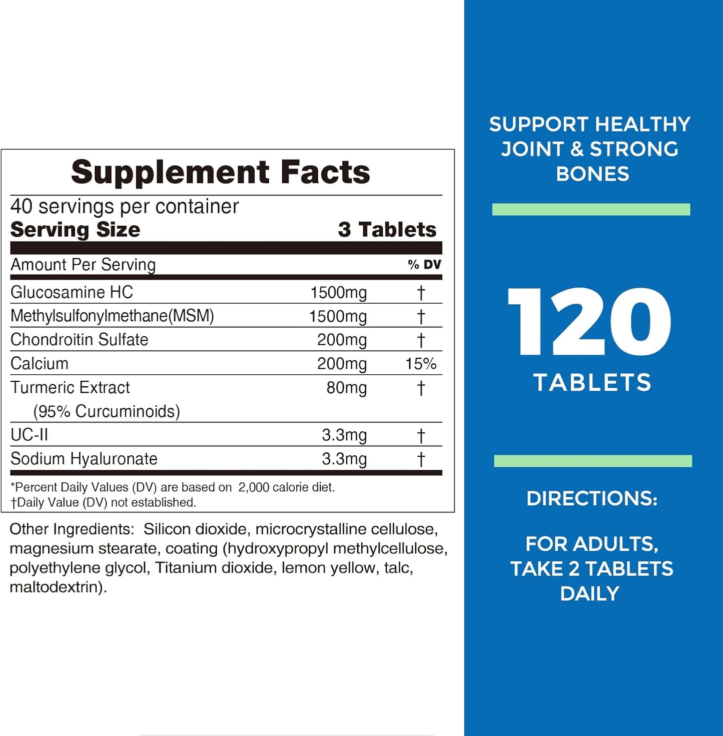Extra Strength Glucosamine Chondroitin MSM Complex for Healthy Joints & Cartilage - 120 Tablets