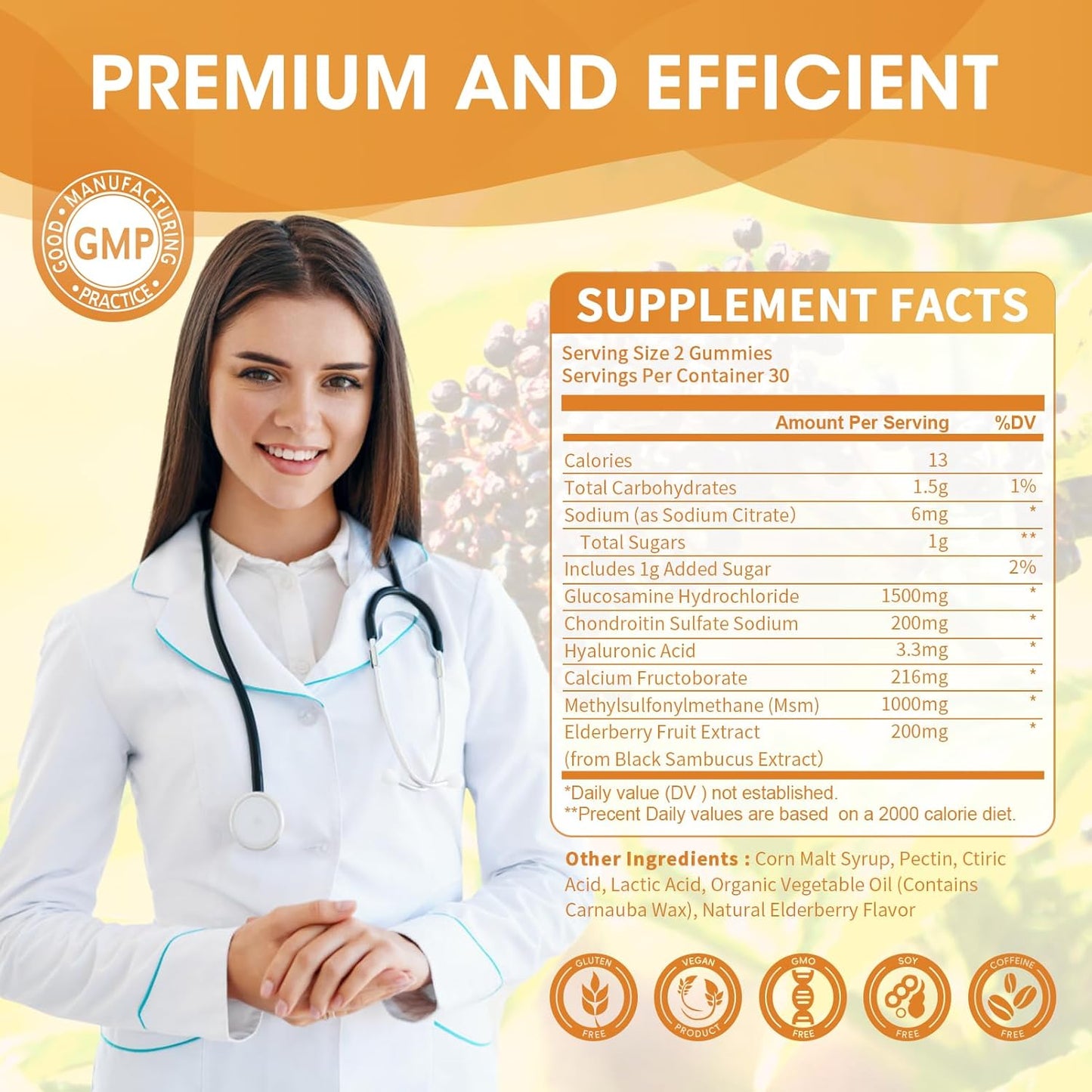 Extra Strength Glucosamine Chondroitin MSM Gummies with Elderberry Complex - Joint Support & Immune Boost Supplement for Adults