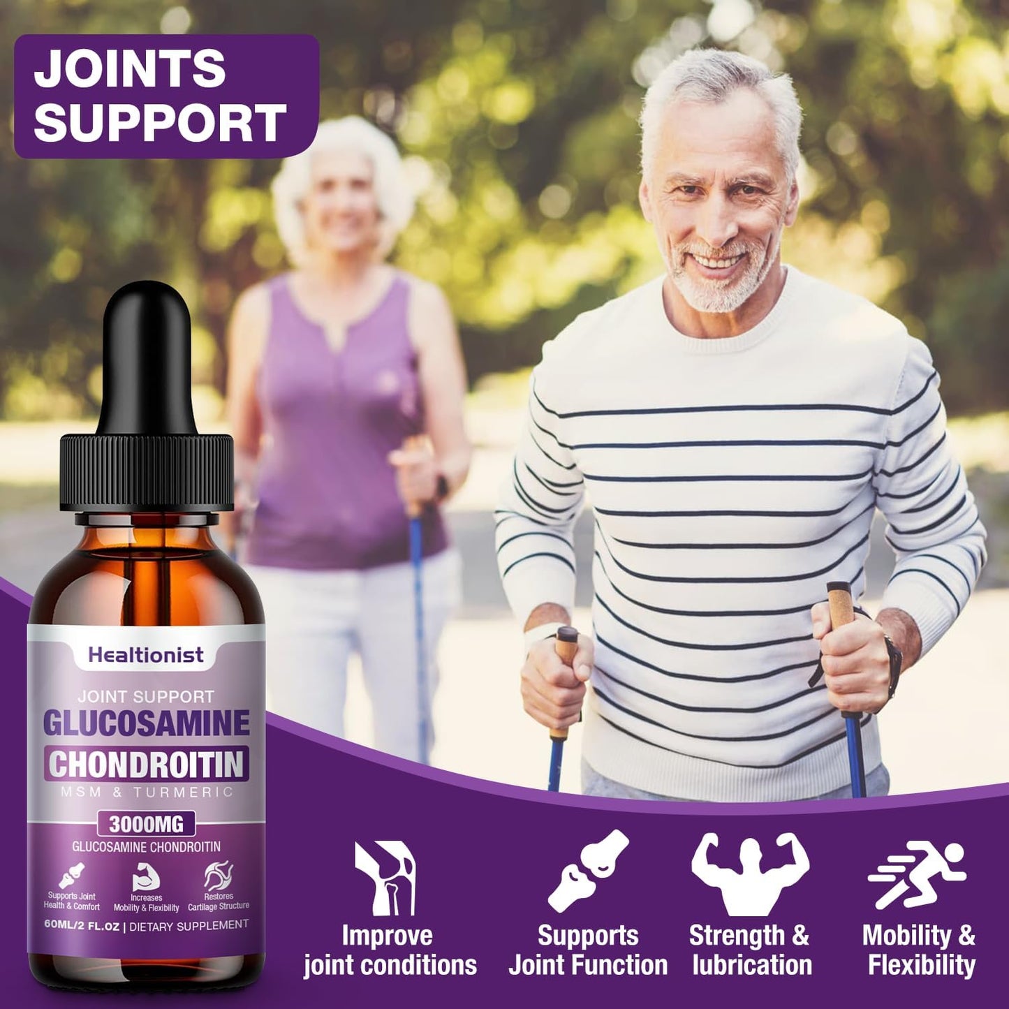 Extra Strength Glucosamine Chondroitin MSM Liquid Drops with Quercetin, Boswelia, and Bromelain - Joint & Immune Support Supplement for Adults - 2 Fl oz