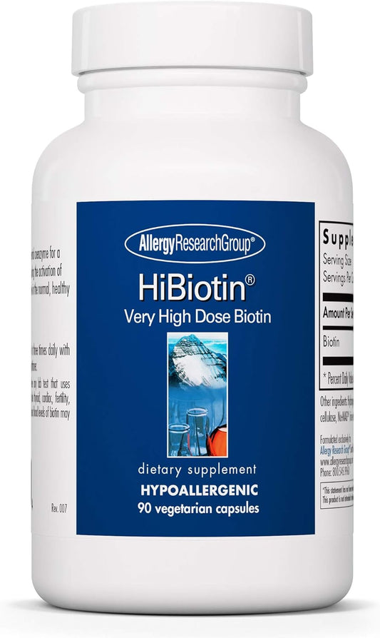 Extra Strength HiBiotin Supplement - 100,000mcg Biotin Capsules, High Dose Biotin for Hair & Nails, Vegetarian, Hypoallergenic, Gluten Free - 90 Count