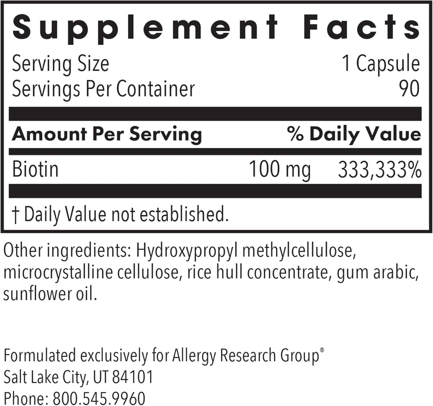 Extra Strength HiBiotin Supplement - 100,000mcg Biotin Capsules, High Dose Biotin for Hair & Nails, Vegetarian, Hypoallergenic, Gluten Free - 90 Count