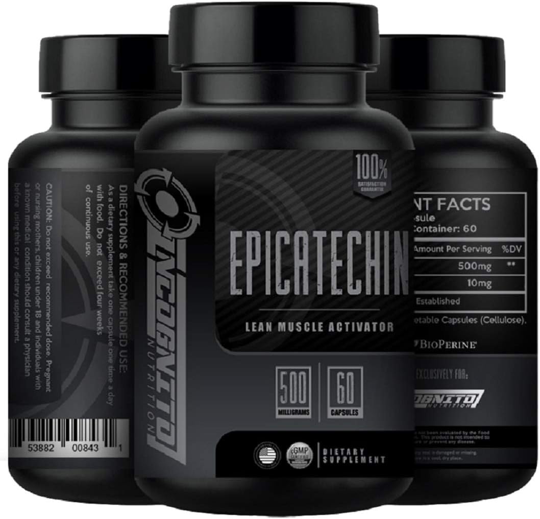 Extra Strength Incognito Nutrition Epicatechin Supplement - 500mg Per Serving x 60 Servings - Promotes Lean Muscle, Strength, and Protein Synthesis - Myostatin Reduction - Muscle Growth Support