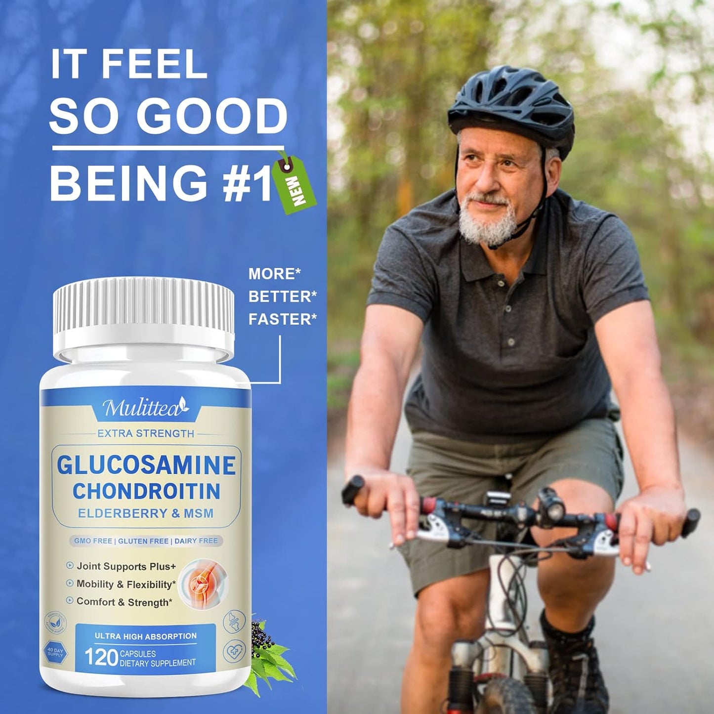 Extra Strength Joint Support Capsules with Glucosamine, Chondroitin, MSM, Elderberry, Boswellia, and Turmeric for Men & Women - Natural Supplement for Antioxidant and Immune Support, Helps with Inflammatory Response