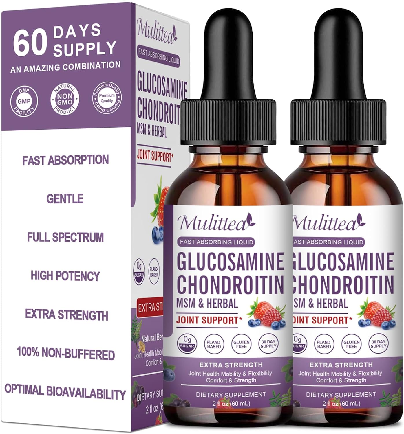 Extra Strength Joint Support Liquid Drops with Glucosamine, Chondroitin, MSM, Elderberry, Boswelia, Bromelain, Hyaluronic Acid - Antioxidant Immune Support - 2 Pack for Adults